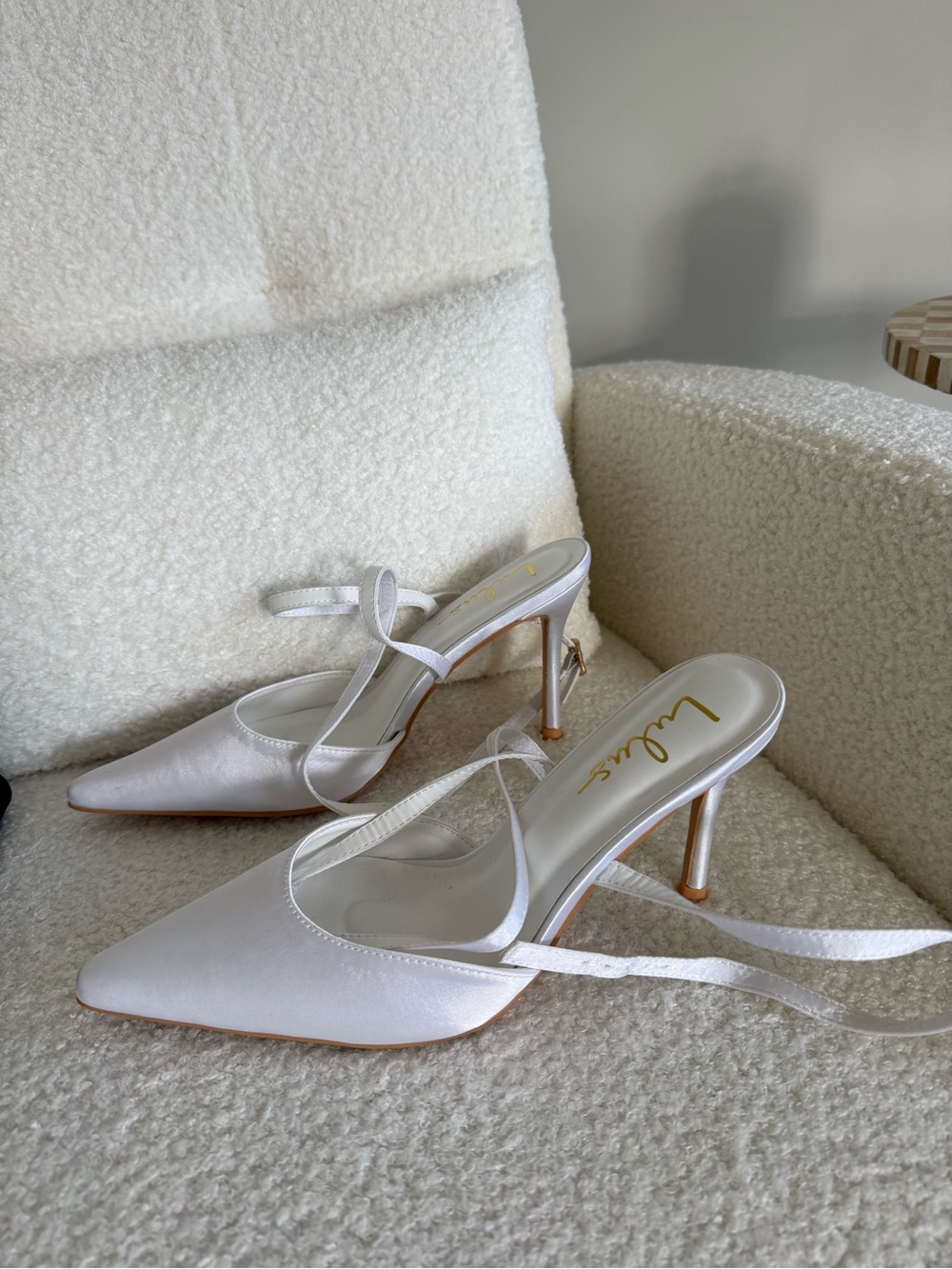 Lulu's White Satin Pointed-Ankle Tie Mid-Heels
